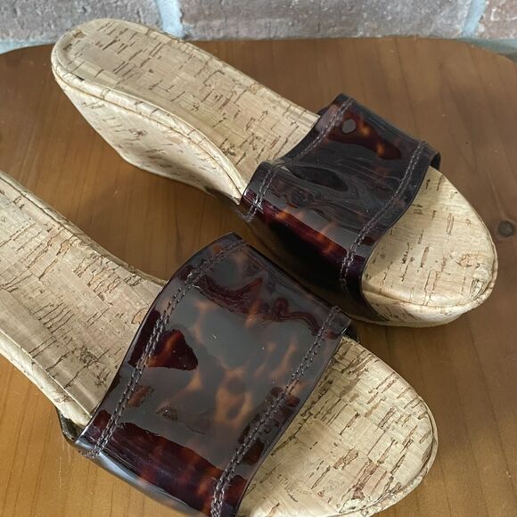 Stuart Weitzman Platform Wedge Sandal 7M Brown Cork Slide Slip On - Picture 3 of 13